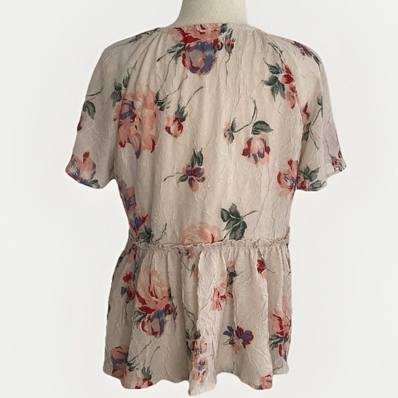 Lucky Brand Crinkly Pink Green Floral Print chiffon coquette Babydoll Blouse Med - Picture 5 of 9